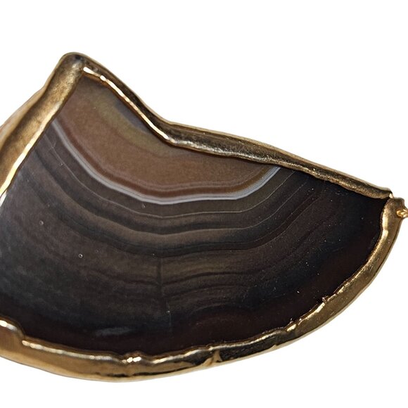 Natural Agate Slice Pendant Gold Tone Edged for Necklace Jewelry Boho Craft DIY - Picture 3 of 4